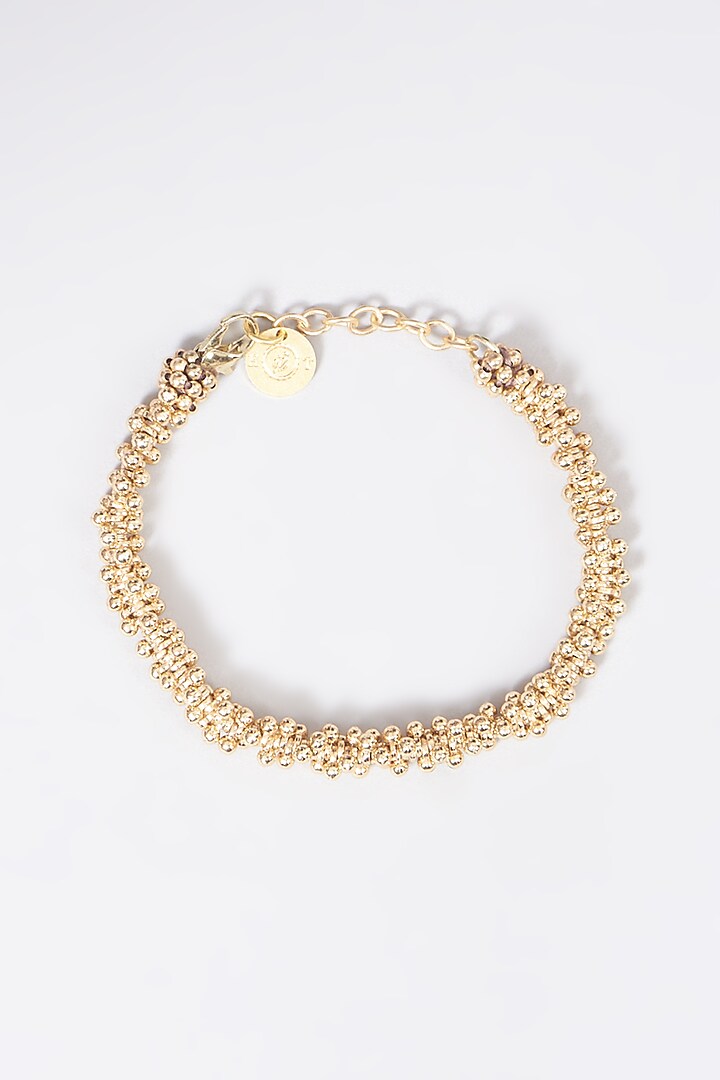 Gold Finish Hand-Knotted Enameled Bracelet With Beads by House of Tuhina at Pernia's Pop Up Shop