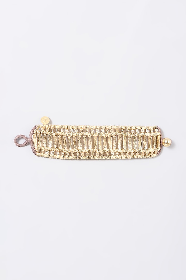 Gold Finish Hand-Knotted Reversible Bracelet In Mixed Metal by House of Tuhina at Pernia's Pop Up Shop