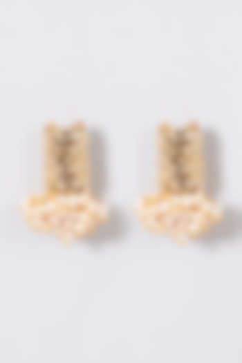 Gold Finish Pearl Hand-Knotted Earrings by House of Tuhina at Pernia's Pop Up Shop