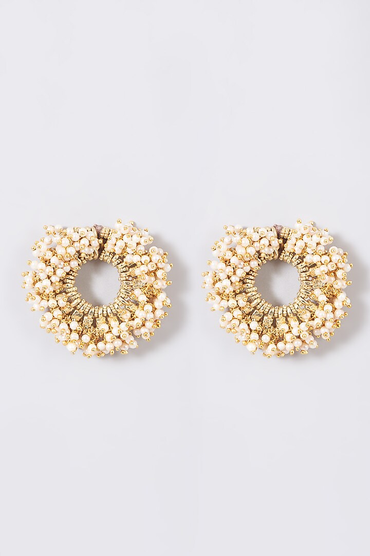 Gold Finish Hand-Knotted Pearl Earrings by House of Tuhina at Pernia's Pop Up Shop