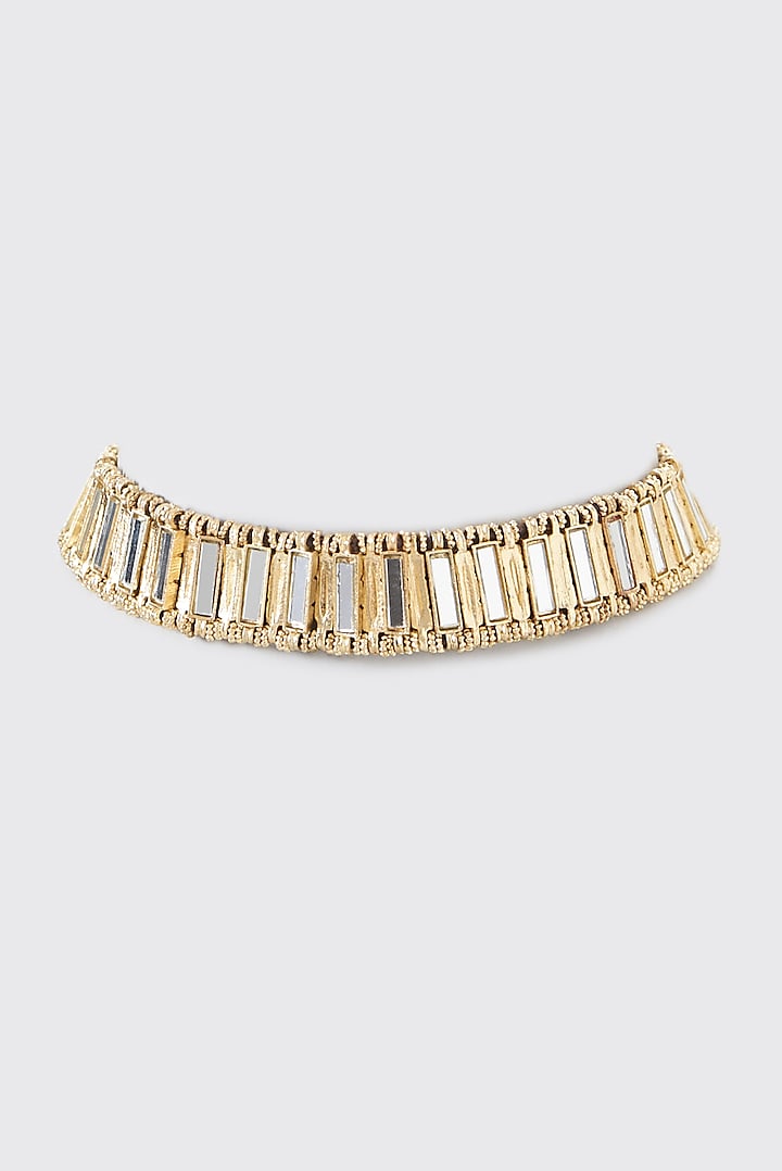 Gold Finish Cotton Thread & Mirror Choker Necklace by House of Tuhina