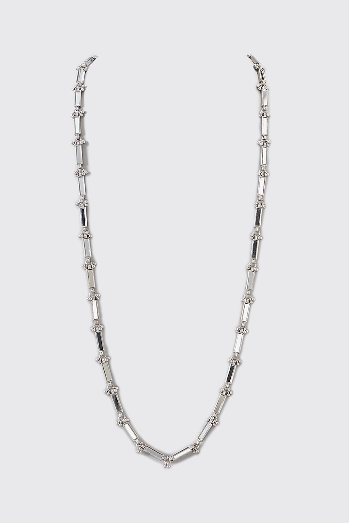 Silver Cotton Thread & Mirror Long Necklace by House of Tuhina