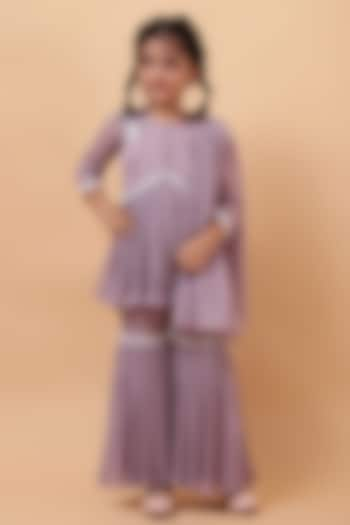 Lavender Chanderi Silk Motif Hand Embroidered Kurta Set For Girls by House of Tushaom - Kids at Pernia's Pop Up Shop