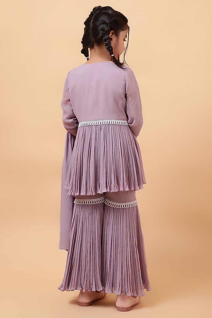 Lavender Chanderi Silk Motif Hand Embroidered Kurta Set For Girls by House of Tushaom - Kids at Pernia's Pop Up Shop