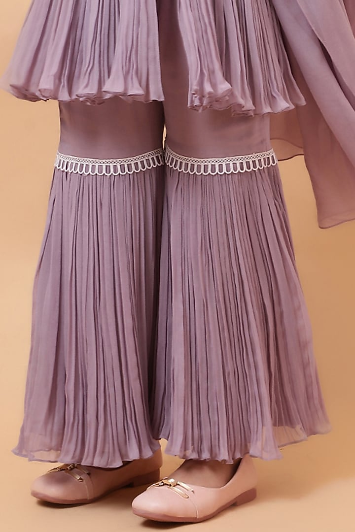 Lavender Chanderi Silk Motif Hand Embroidered Kurta Set For Girls by House of Tushaom - Kids at Pernia's Pop Up Shop