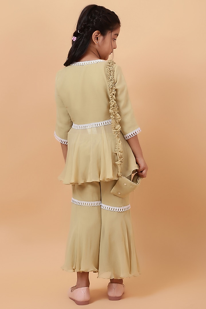 Yellow Chanderi Silk Motif Hand Embroidered Kurta Set For Girls by House of Tushaom - Kids at Pernia's Pop Up Shop