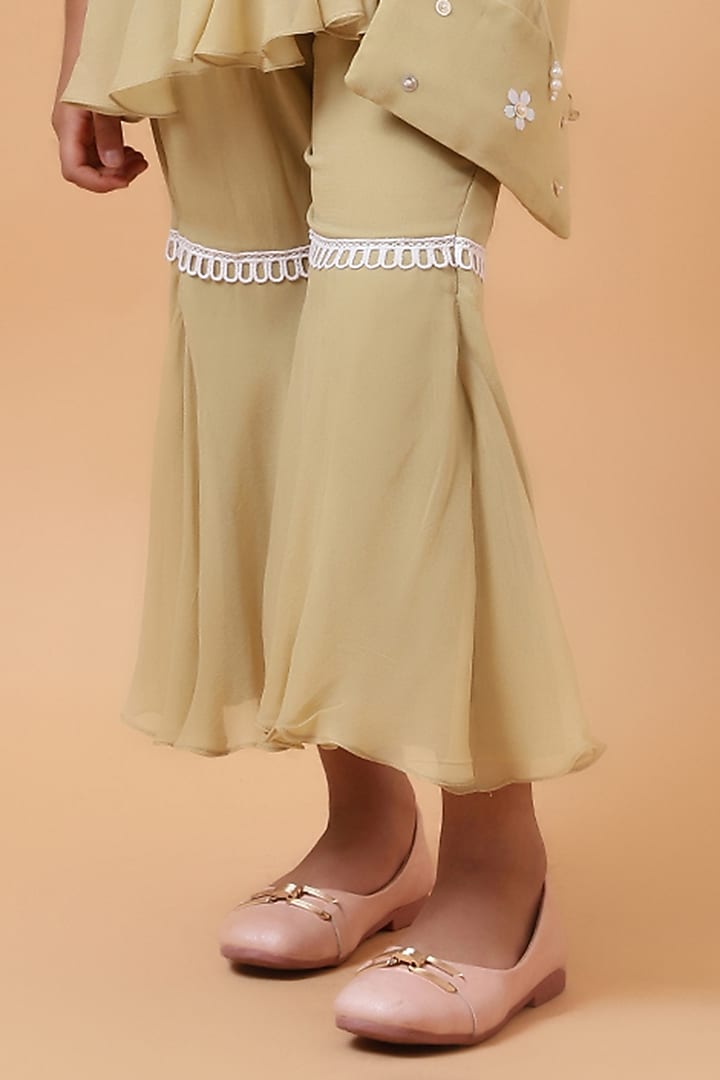 Yellow Chanderi Silk Motif Hand Embroidered Kurta Set For Girls by House of Tushaom - Kids at Pernia's Pop Up Shop