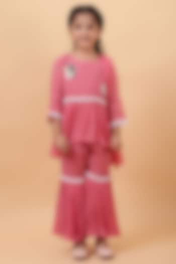 Blush Pink Chanderi Silk Motif Hand Embroidered Kurta Set For Girls by House of Tushaom - Kids at Pernia's Pop Up Shop