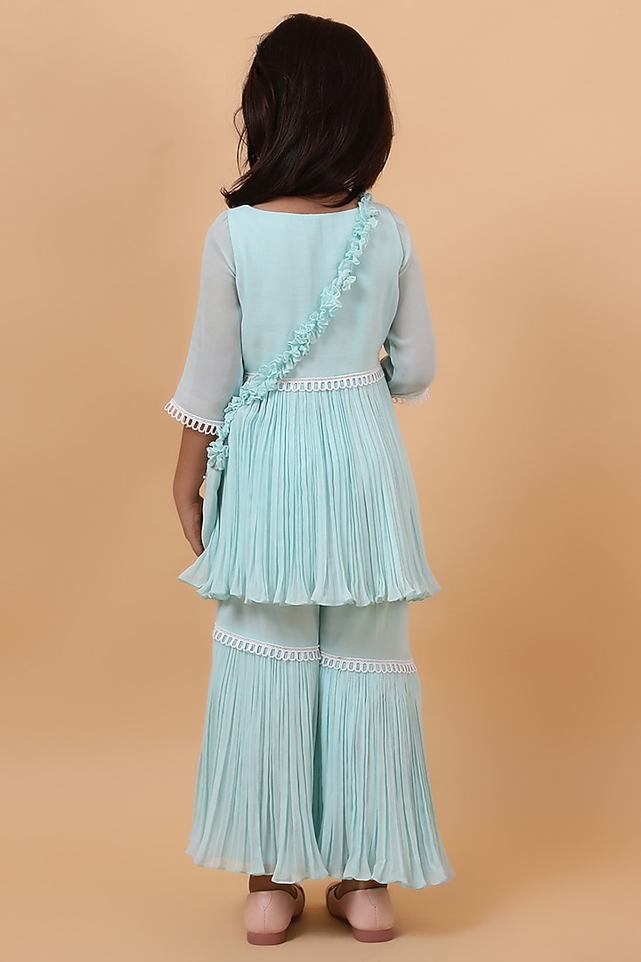 Powder Blue Chanderi Silk Motif Hand Embroidered Kurta Set For Girls by House of Tushaom - Kids at Pernia's Pop Up Shop