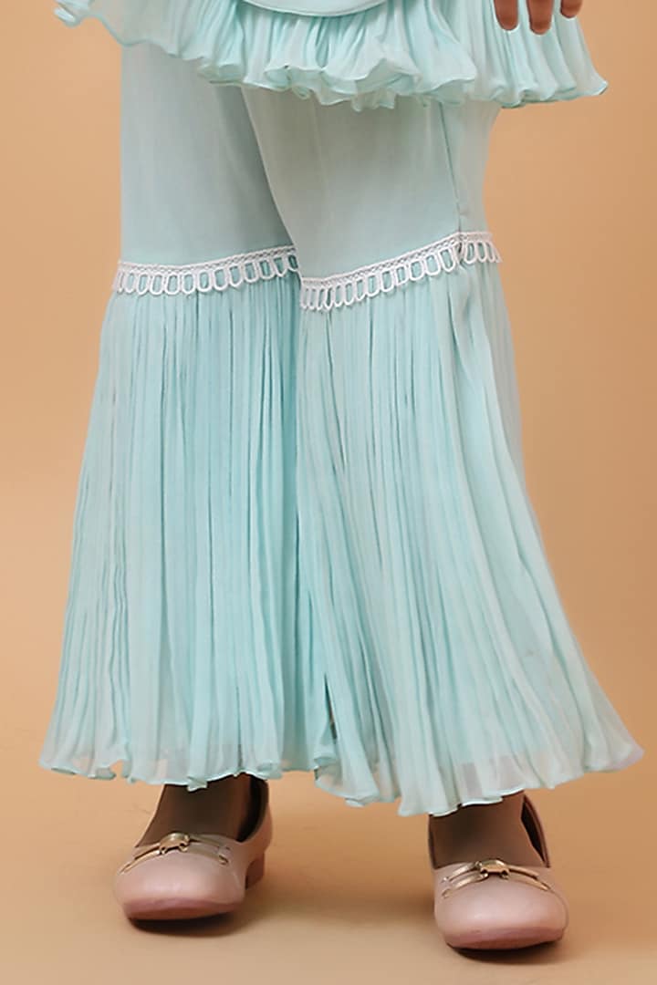 Powder Blue Chanderi Silk Motif Hand Embroidered Kurta Set For Girls by House of Tushaom - Kids at Pernia's Pop Up Shop