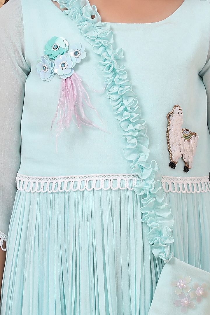Powder Blue Chanderi Silk Motif Hand Embroidered Kurta Set For Girls by House of Tushaom - Kids at Pernia's Pop Up Shop