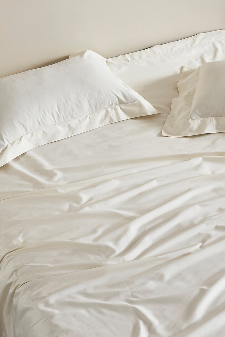 Ecru & Cream Cambric Embroidered Bedcover Set by HOUMN at Pernia's Pop Up Shop