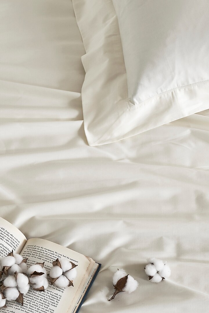 Ecru & Cream Cambric Embroidered Bedcover Set by HOUMN at Pernia's Pop Up Shop