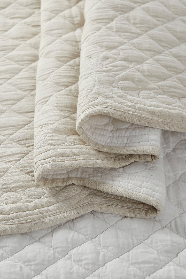 White & Pink Cotton Flex Fabric Embroidered Bedcover Set by HOUMN at Pernia's Pop Up Shop