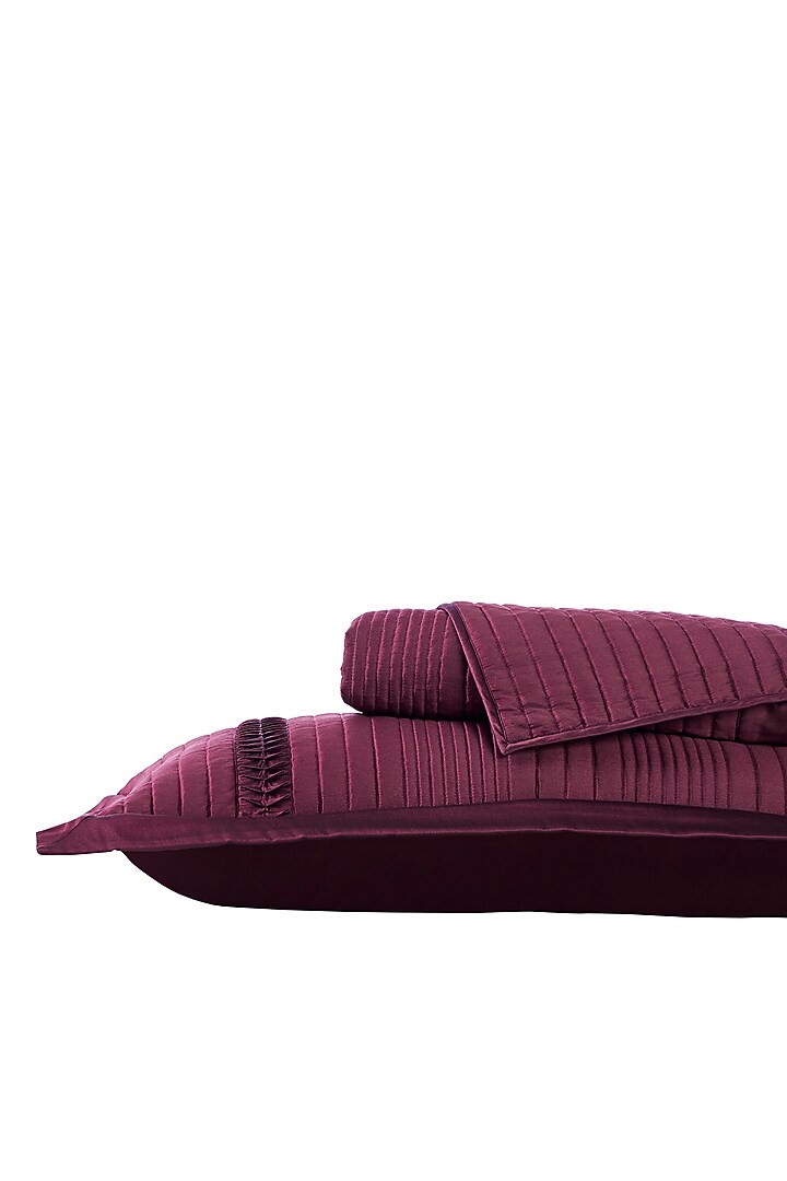 Plum Silk Embroidered Bedcover Set by HOUMN at Pernia's Pop Up Shop