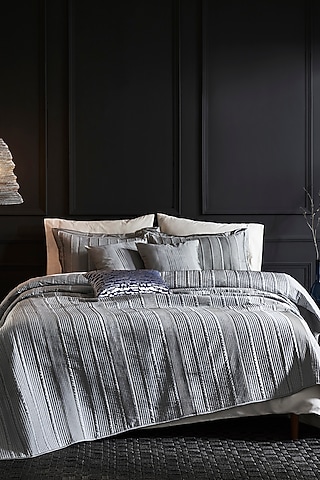 Silver Madrit Embroidered Bedcover Set by HOUMN