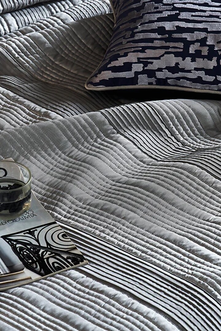 Silver Madrit Embroidered Bedcover Set by HOUMN at Pernia's Pop Up Shop