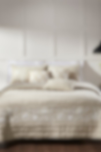Beige Linen & Cotton Embroidered Bedcover Set by HOUMN at Pernia's Pop Up Shop