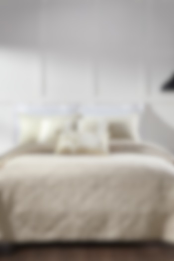 Beige Linen & Cotton Embroidered Bedcover Set by HOUMN at Pernia's Pop Up Shop