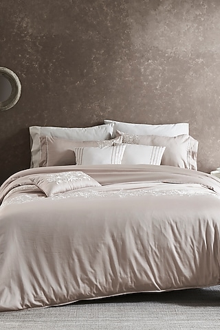 Beige Isadora Fabric Embroidered Bedcover Set by HOUMN