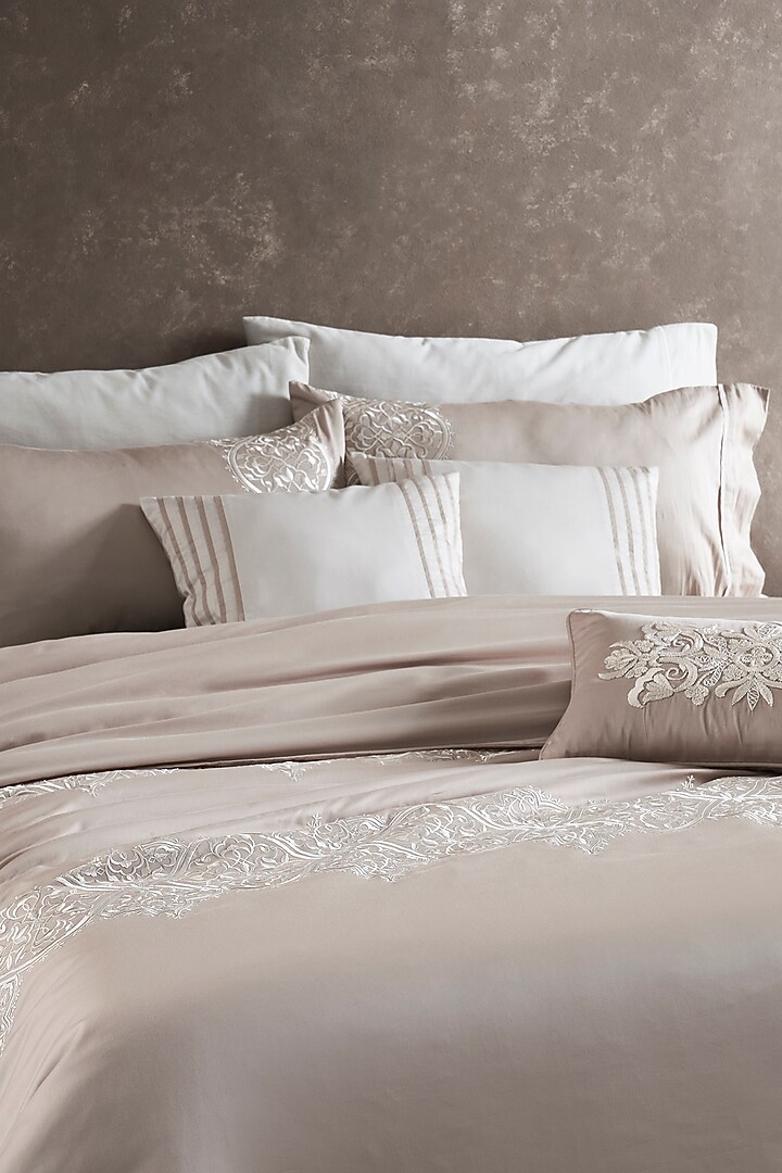 Beige Isadora Fabric Embroidered Bedcover Set by HOUMN at Pernia's Pop Up Shop