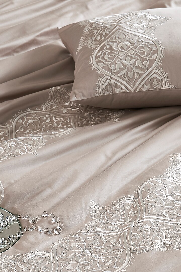 Beige Isadora Fabric Embroidered Bedcover Set by HOUMN at Pernia's Pop Up Shop