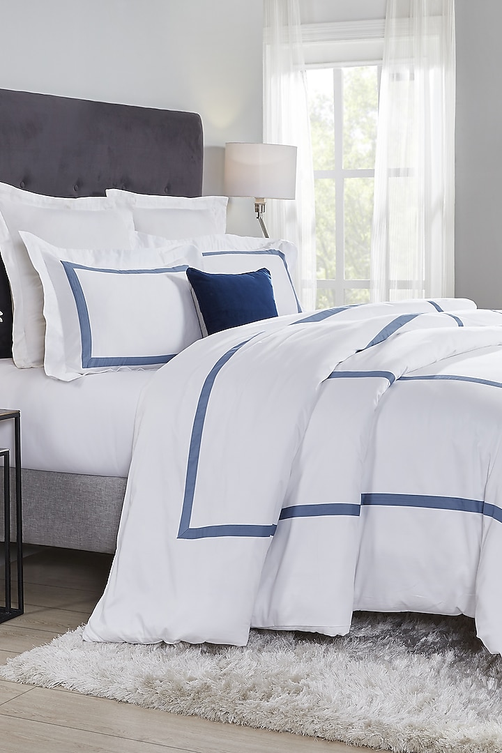 Blue Cotton Embroidered Bedcover Set by HOUMN
