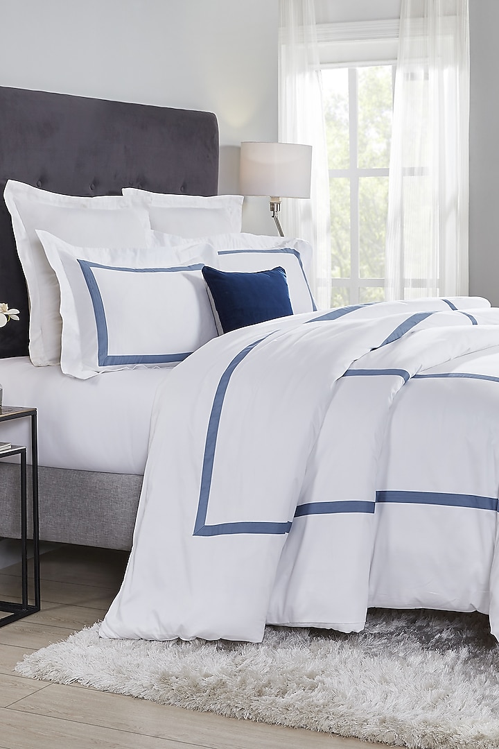 Blue Cotton Embroidered Bedcover Set by HOUMN