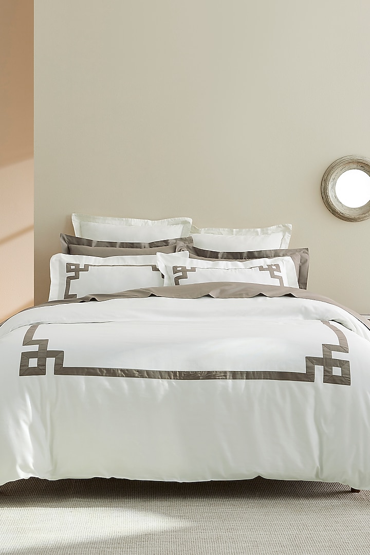 Brown Cotton Embroidered Bedcover Set by HOUMN at Pernia's Pop Up Shop