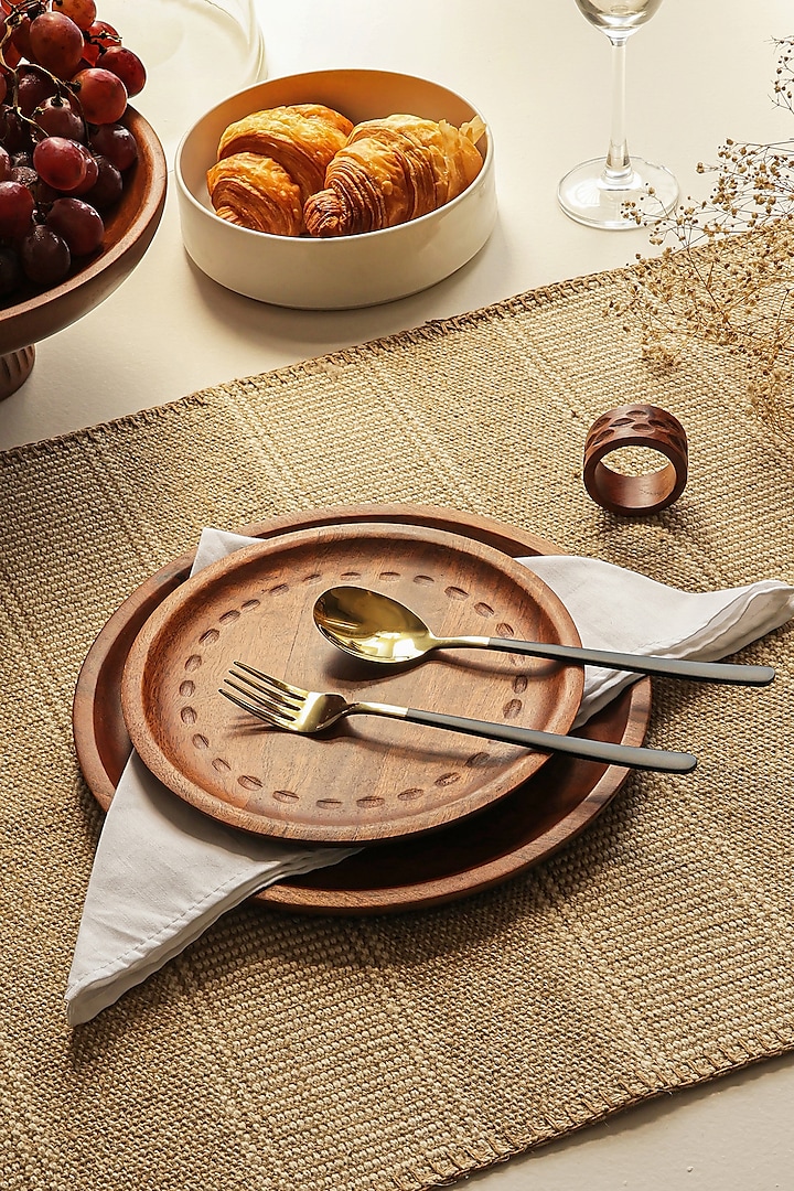 Gold & Brown Wooden Plates (Set of 2) by HOUMN