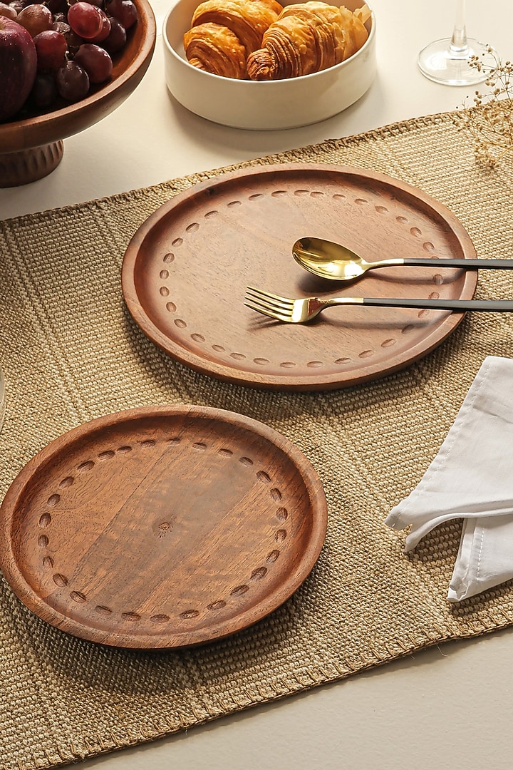 Gold & Brown Wooden Plates (Set of 2) by HOUMN at Pernia's Pop Up Shop