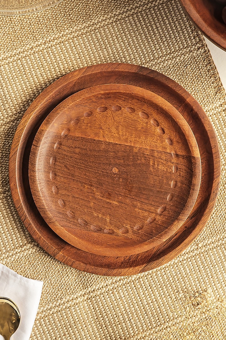 Gold & Brown Wooden Plates (Set of 2) by HOUMN at Pernia's Pop Up Shop