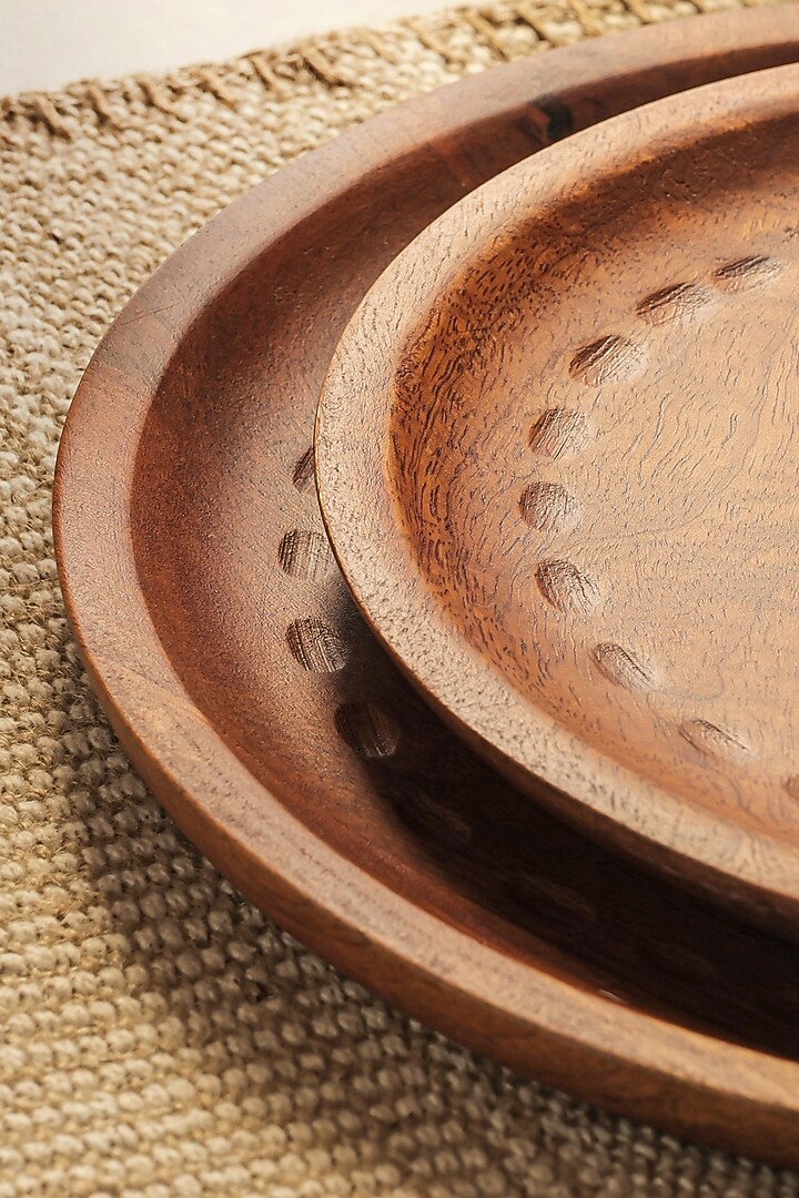 Gold & Brown Wooden Plates (Set of 2) by HOUMN at Pernia's Pop Up Shop