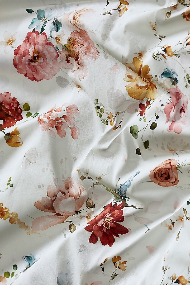 White & Multi-Colored Cotton Retreat Digital Printed Bedsheet Set by HOUMN at Pernia's Pop Up Shop