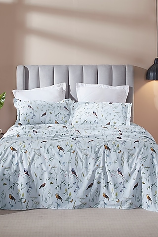 White & Multi-Colored Cotton Digital Printed Bedsheet Set by HOUMN