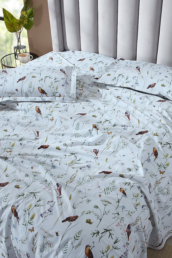 White & Multi-Colored Cotton Digital Printed Bedsheet Set by HOUMN at Pernia's Pop Up Shop