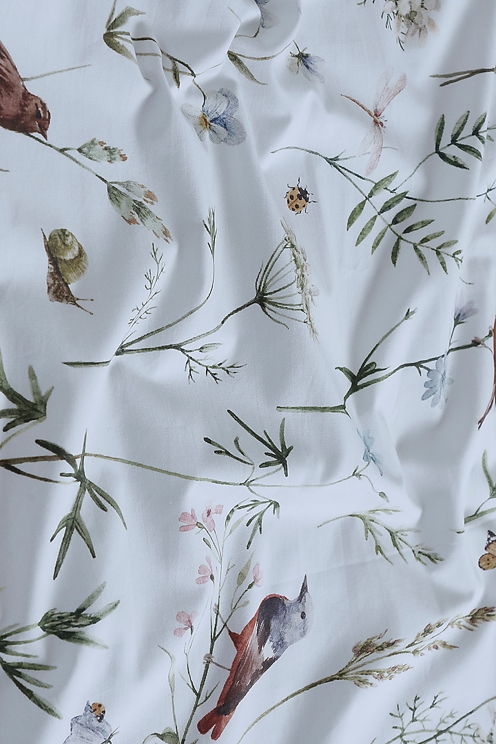 White & Multi-Colored Cotton Digital Printed Bedsheet Set by HOUMN at Pernia's Pop Up Shop