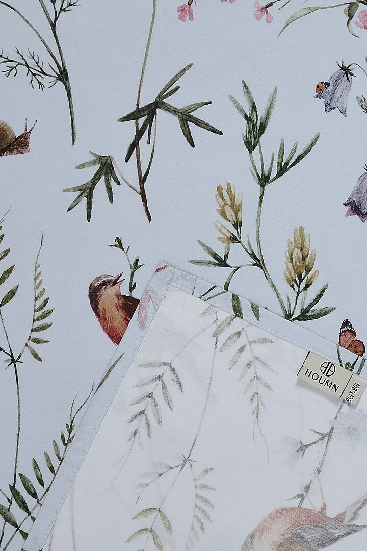 White & Multi-Colored Cotton Digital Printed Bedsheet Set by HOUMN at Pernia's Pop Up Shop