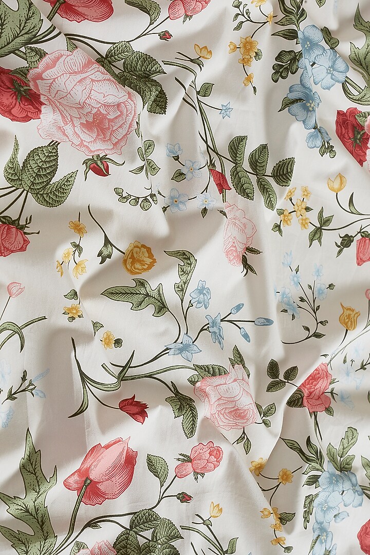 White & Multi-Colored Cotton Digital Printed Bedsheet Set by HOUMN at Pernia's Pop Up Shop