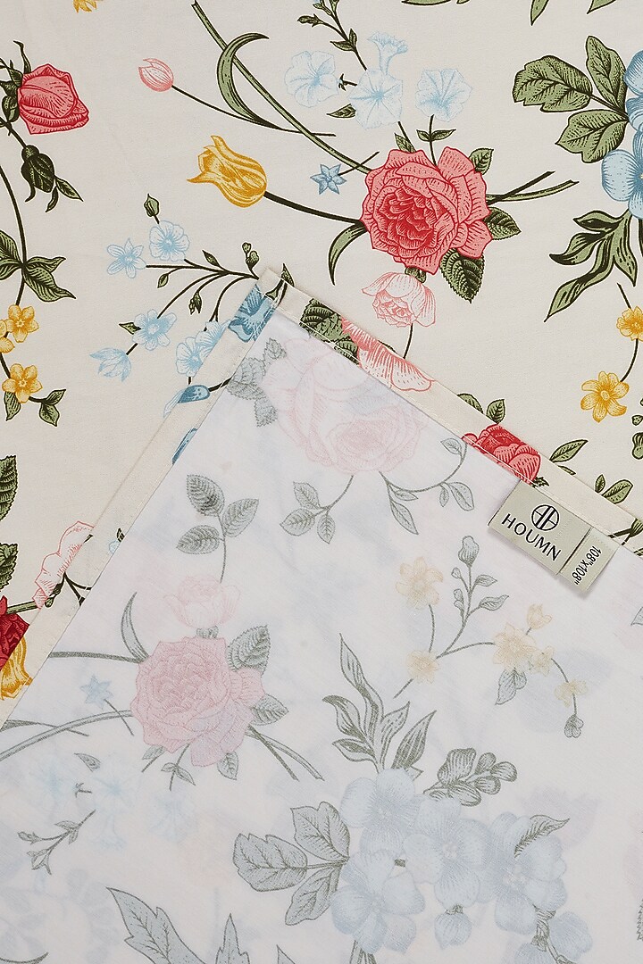 White & Multi-Colored Cotton Digital Printed Bedsheet Set by HOUMN at Pernia's Pop Up Shop