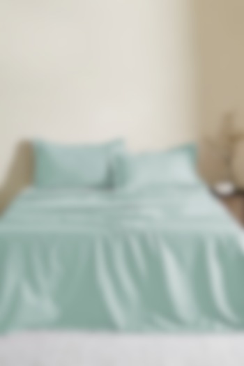 Light Green Cotton Bedsheet Set With Tree Stitch by HOUMN at Pernia's Pop Up Shop