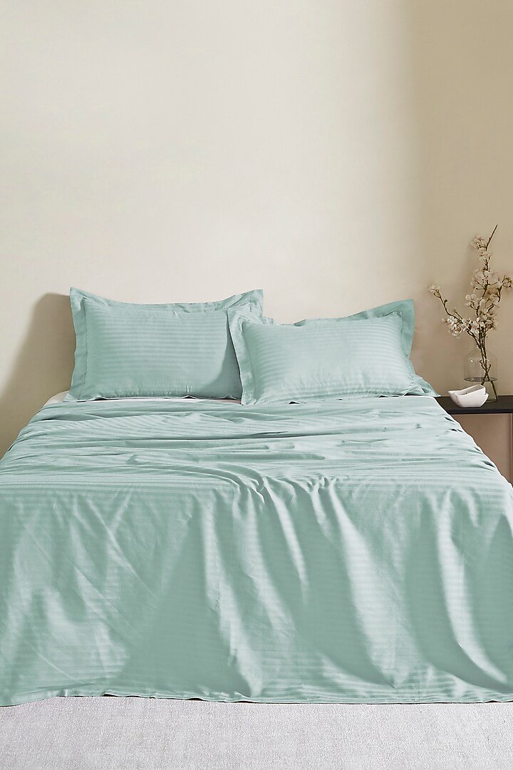 Light Green Cotton Bedsheet Set With Tree Stitch by HOUMN at Pernia's Pop Up Shop