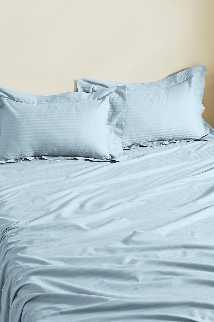 Light Blue Cotton Bedsheet Set With Tree Stitch by HOUMN at Pernia's Pop Up Shop