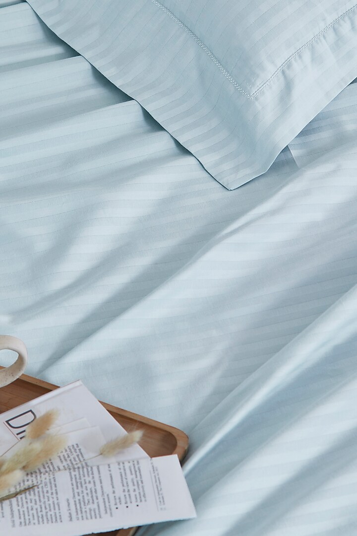 Light Blue Cotton Bedsheet Set With Tree Stitch by HOUMN at Pernia's Pop Up Shop