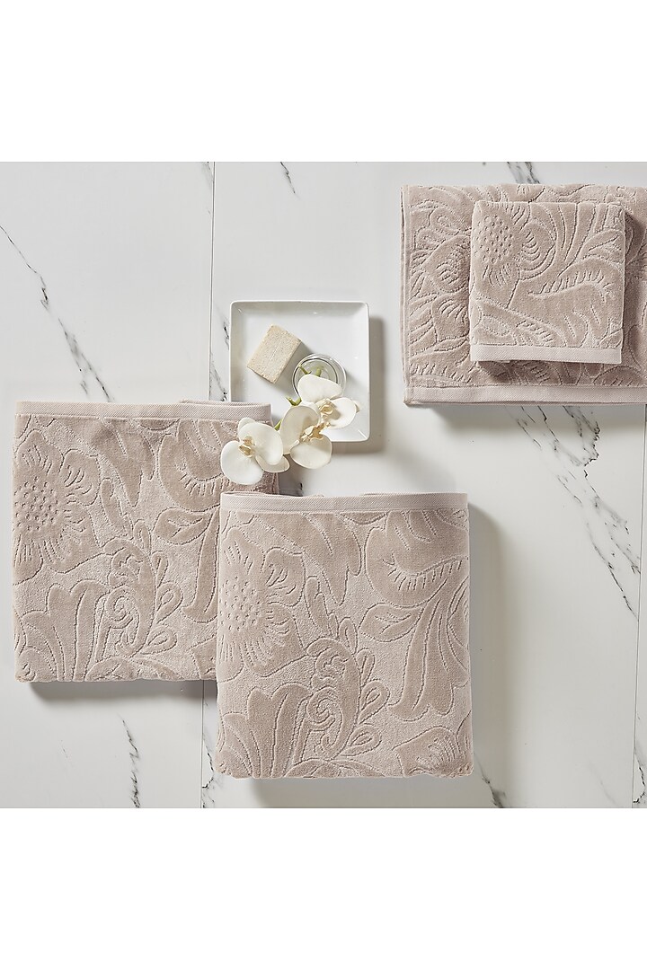 Light Brown Cotton Terry Towel Set by HOUMN at Pernia's Pop Up Shop