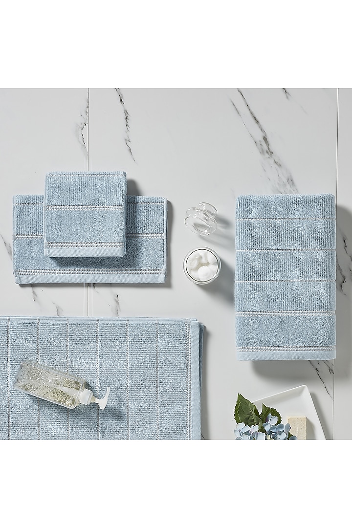 Sterling Blue Cotton Terry Bath Towel Set by HOUMN at Pernia's Pop Up Shop