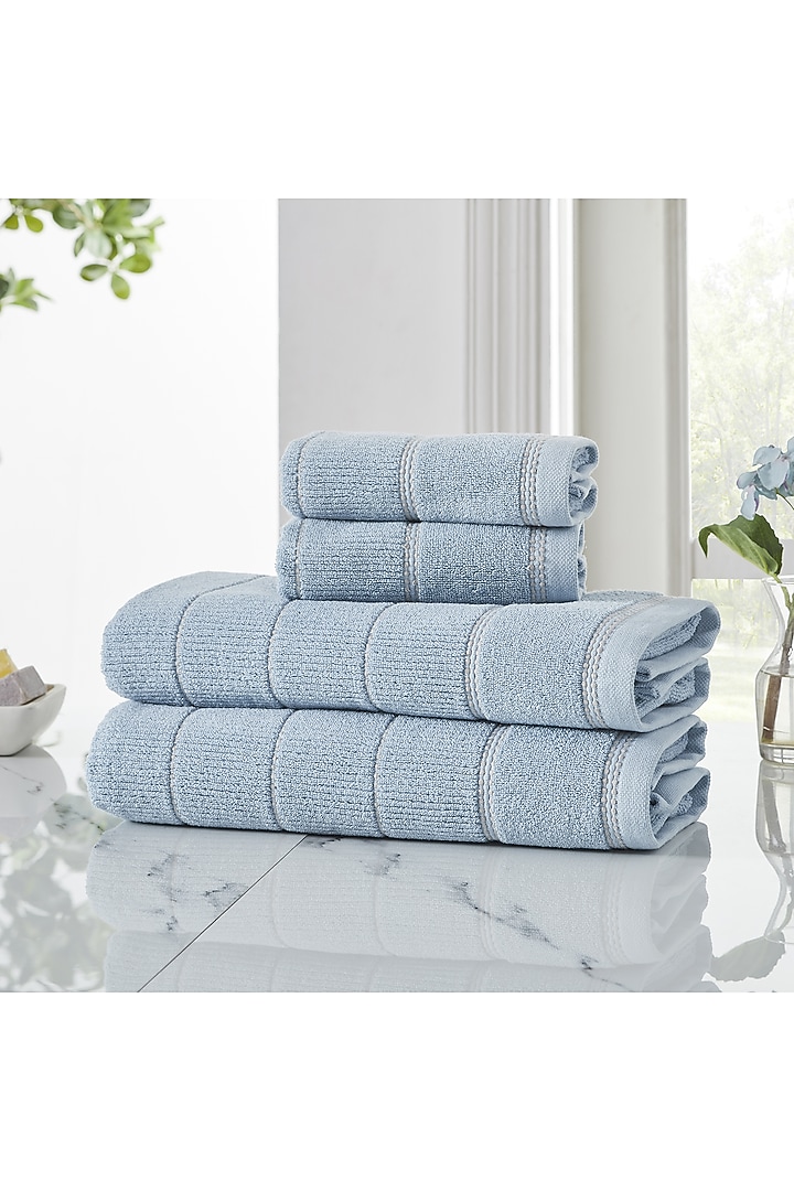Sterling Blue Cotton Terry Bath Towel Set by HOUMN at Pernia's Pop Up Shop