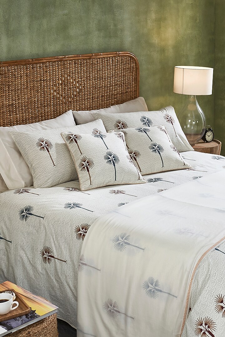 Cream & Brown Cotton Blocked Printed Bedsheet Set by HOUMN at Pernia's Pop Up Shop