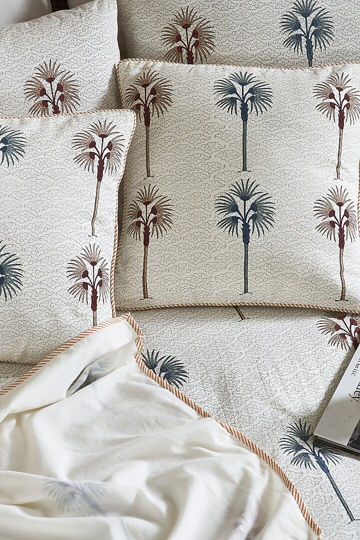 Cream & Brown Cotton Blocked Printed Bedsheet Set by HOUMN at Pernia's Pop Up Shop