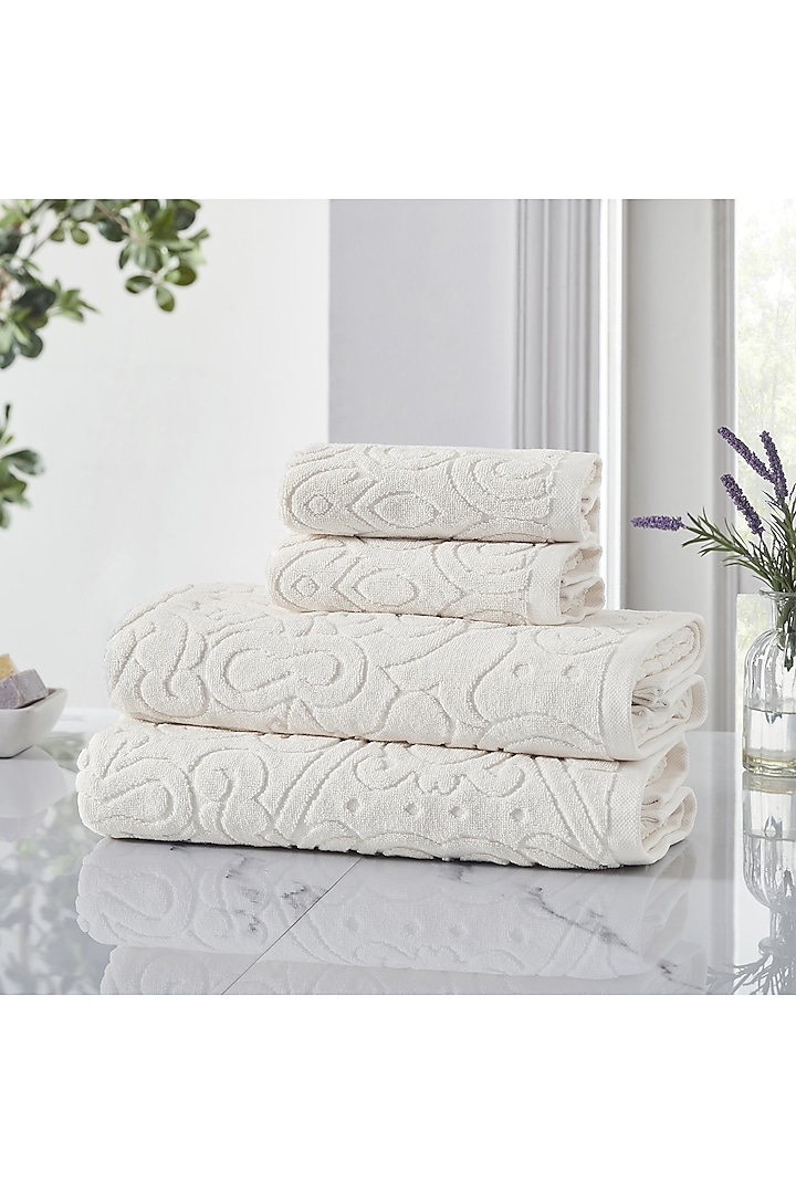 White Cotton Terry Towel Set by HOUMN